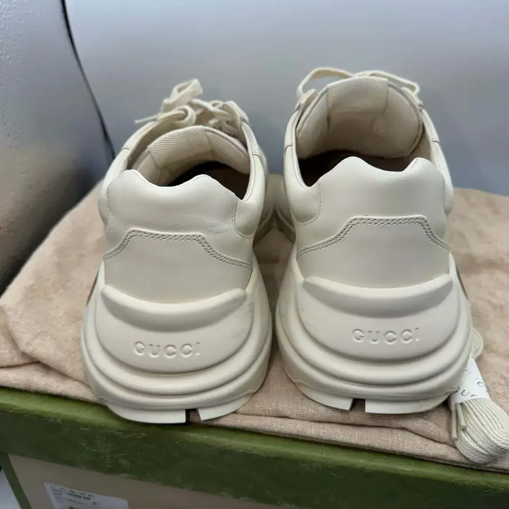 Gucci Men's Rhyton Leather Sneaker with Logo in Ivory